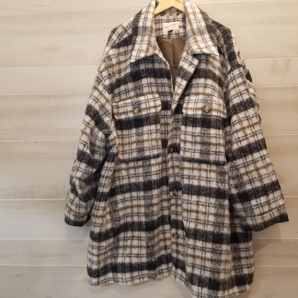 {4X} Universal Thread Women's Neutral Plaid Brush Shacket Coat Shirt Jacket - Picture 2 of 13